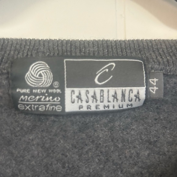 Casablanca Premium Sweater Men’s Size 44 Pure Wool Extra fine Grey V-Neck - Picture 4 of 8